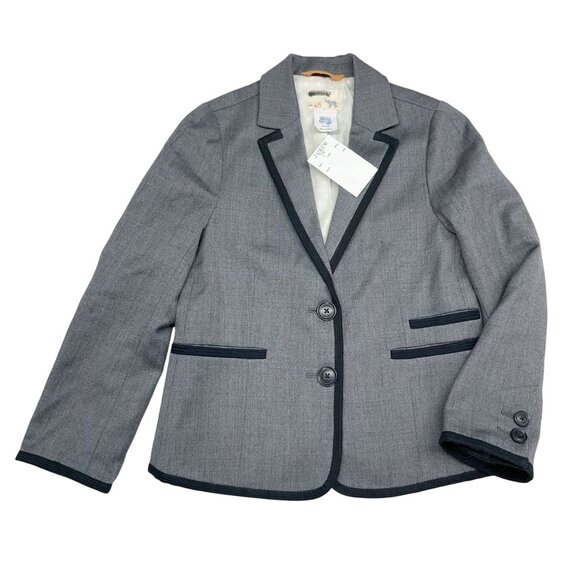 NEW Crewcuts Girls 4/5 Schoolboy Blazer Gray Wool Ivory Cotton Lined Black Trim - Picture 1 of 6